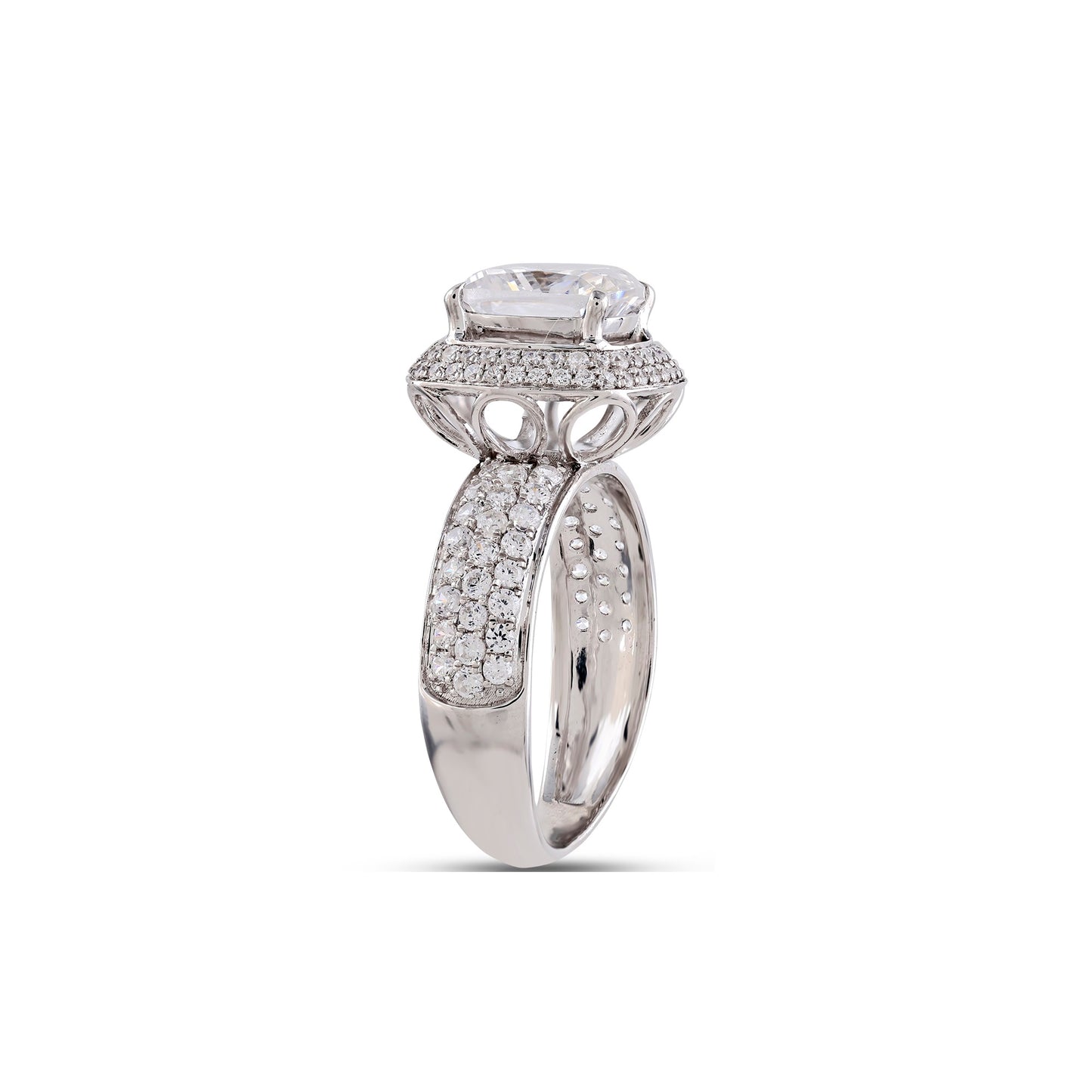 925 Silver Cz Round & Cushion Diamond Halo Engagement Ring
