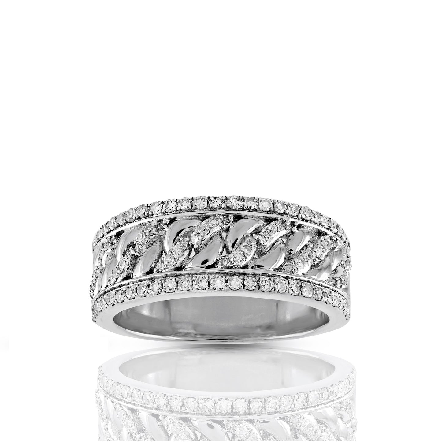 925 Silver Cz Round Diamond Cuban Link Ring For Men's