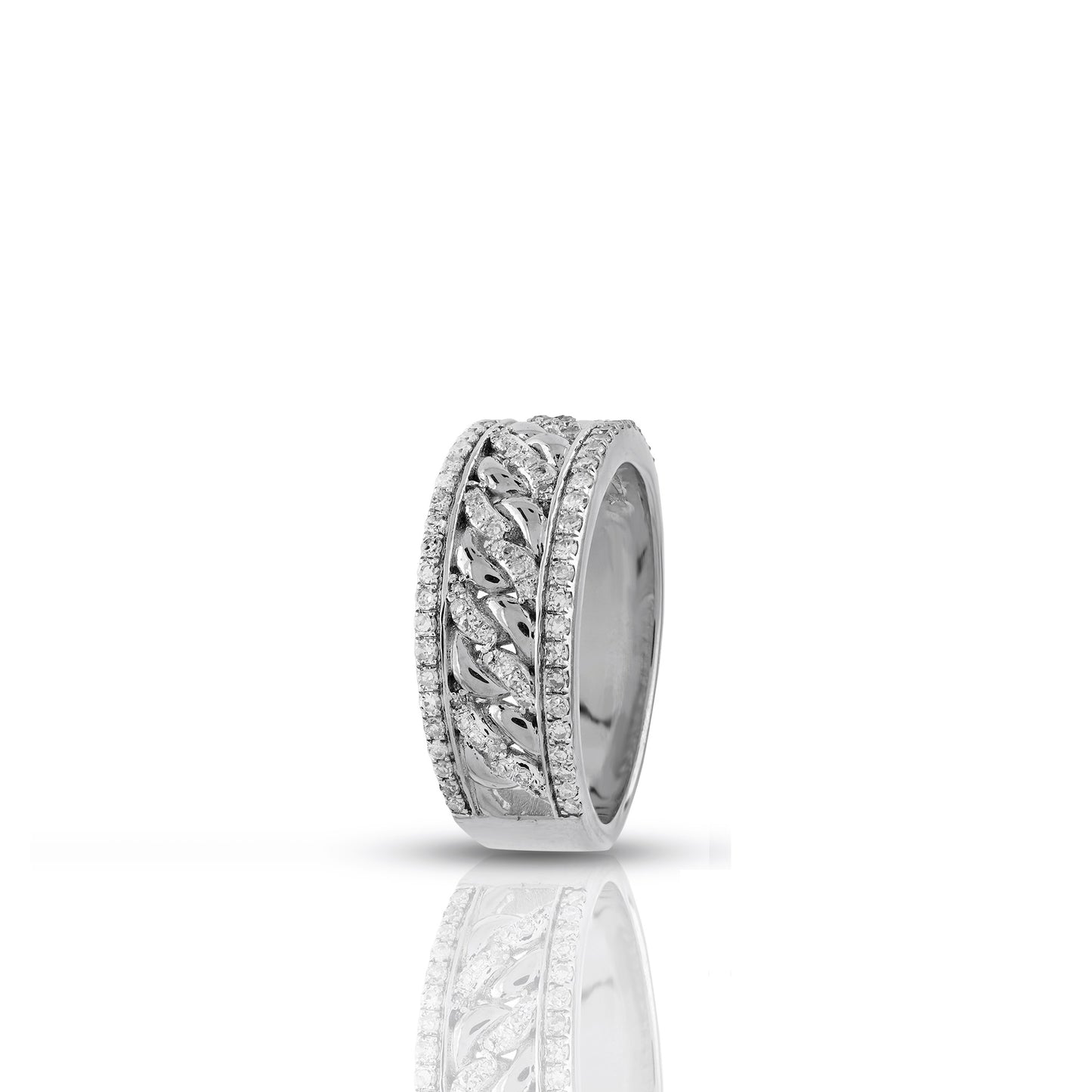 925 Silver Cz Round Diamond Cuban Link Ring For Men's