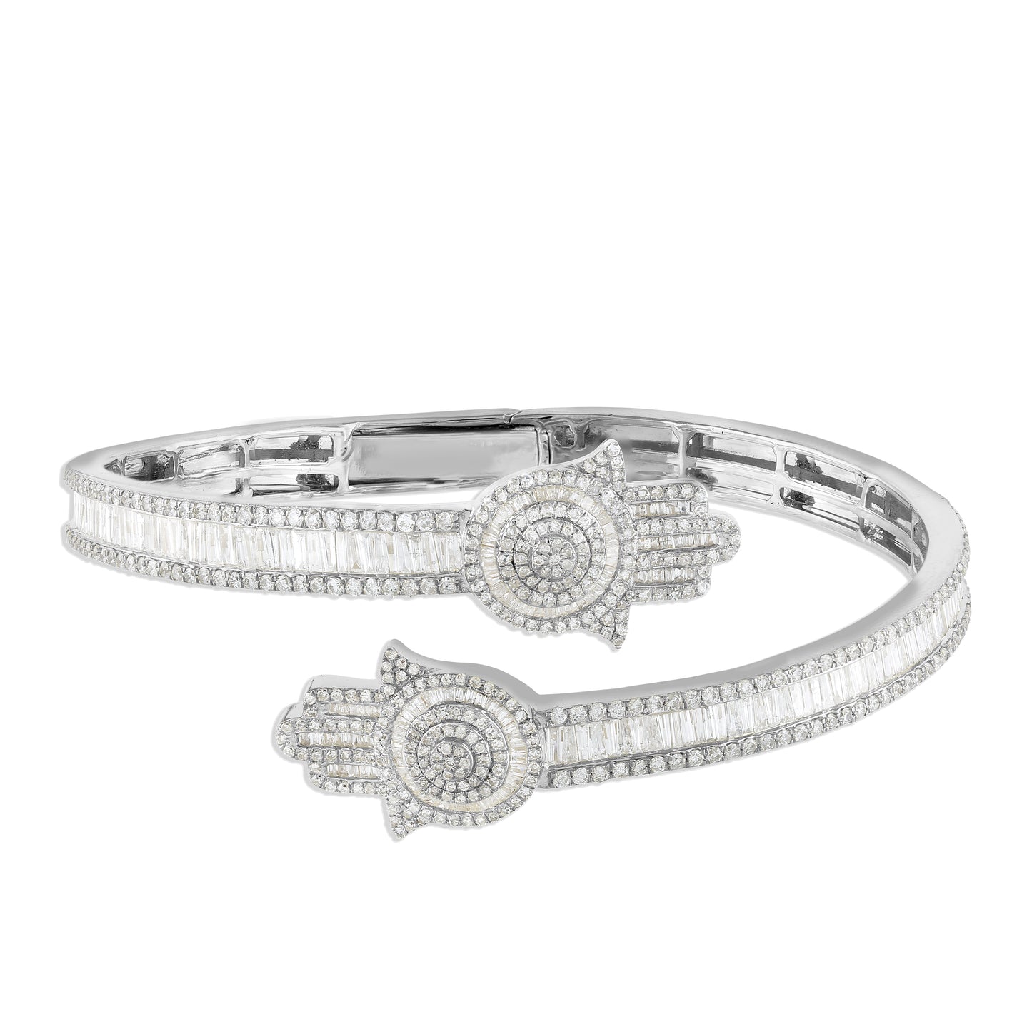 10K Gold Round and Baguette Diamond Hamsa Bracelet