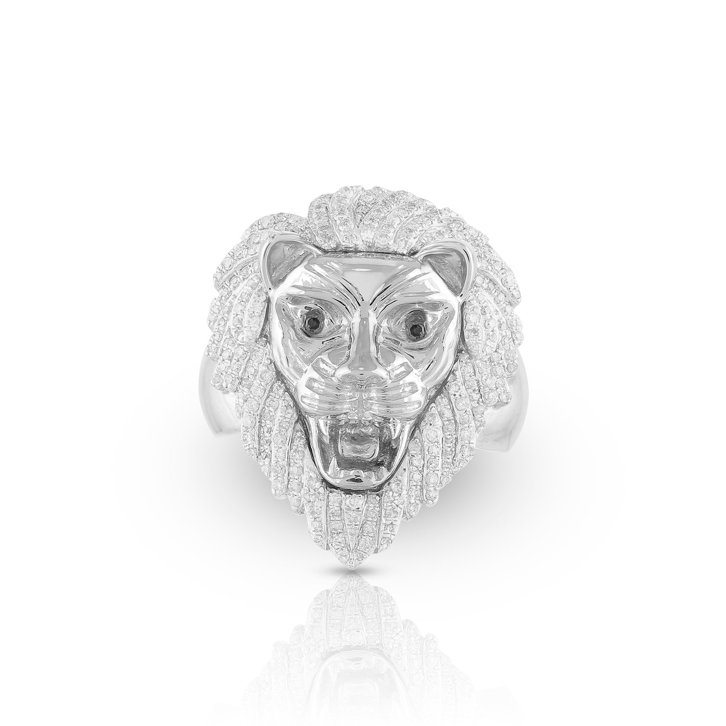 14K Yellow Gold Round Diamond Lion Head Ring