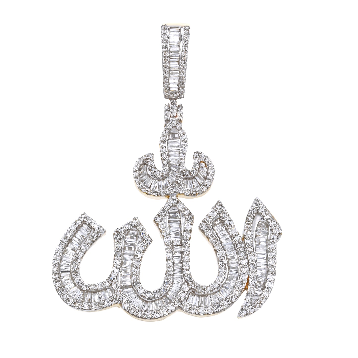 10K White Gold Round and Baguette Diamond Allah Symbol Pendant