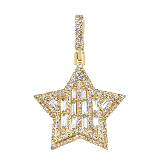Yellow Gold Baguette and Round Diamond Star Pendant By Truth Jewel