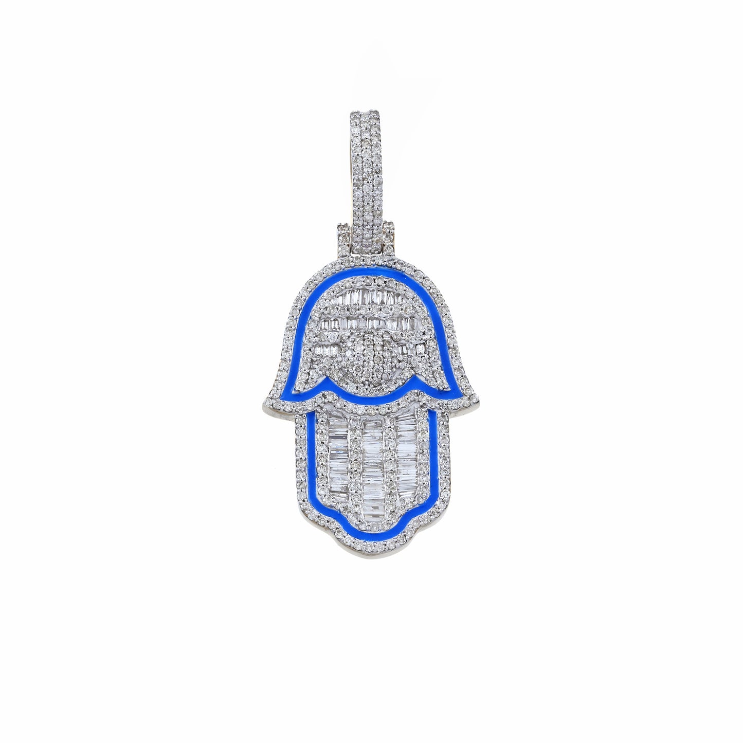 White Gold Hamsa Hand Baguette Diamond Pendant