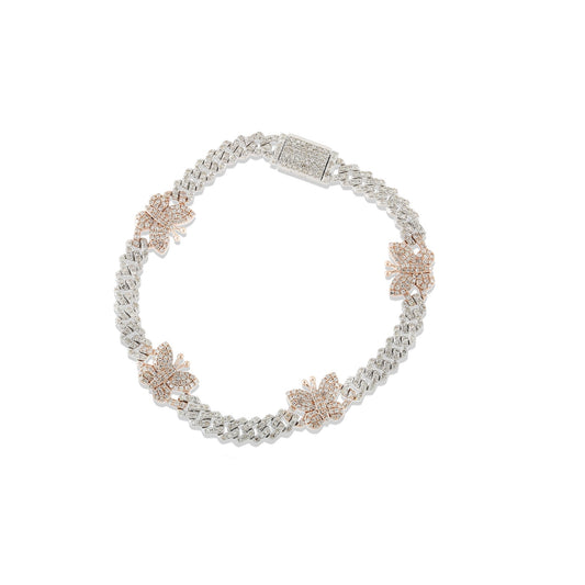14K Gold Diamond Butterfly Cuban Link Bracelet