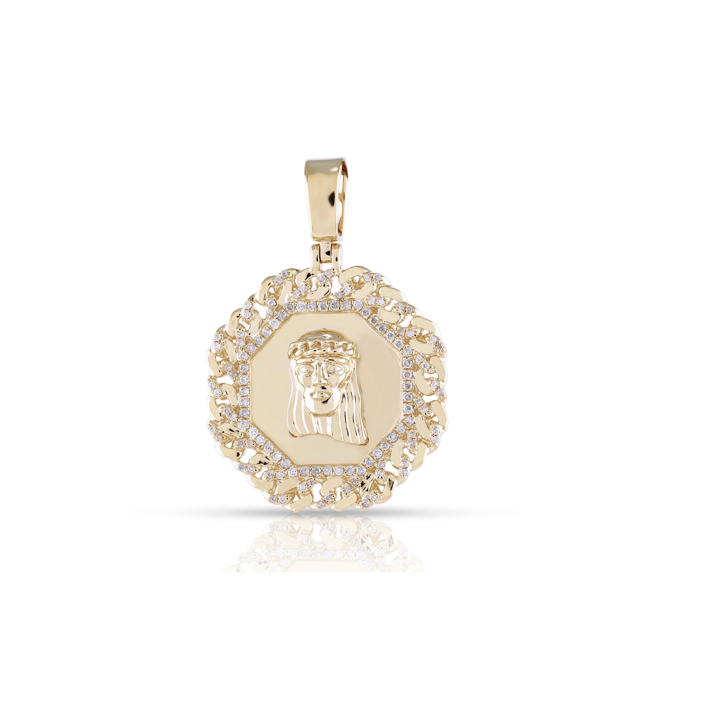 Yellow Gold Jesus Face Genuine Diamond Pendant