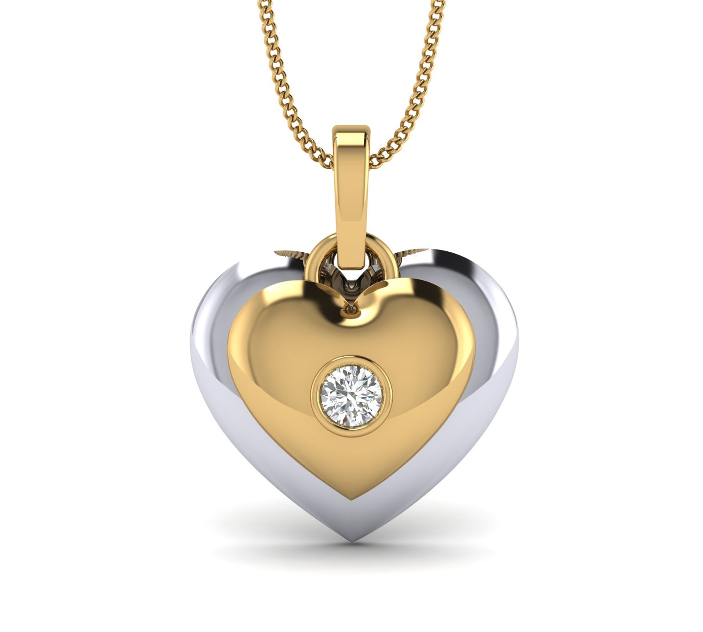 Double Heart Pendant With Single Natural Diamond By Truth Jewel