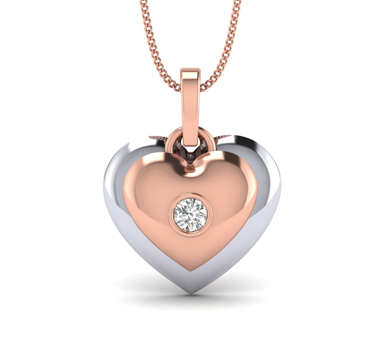 Double Heart Pendant With Single Natural Diamond By Truth Jewel
