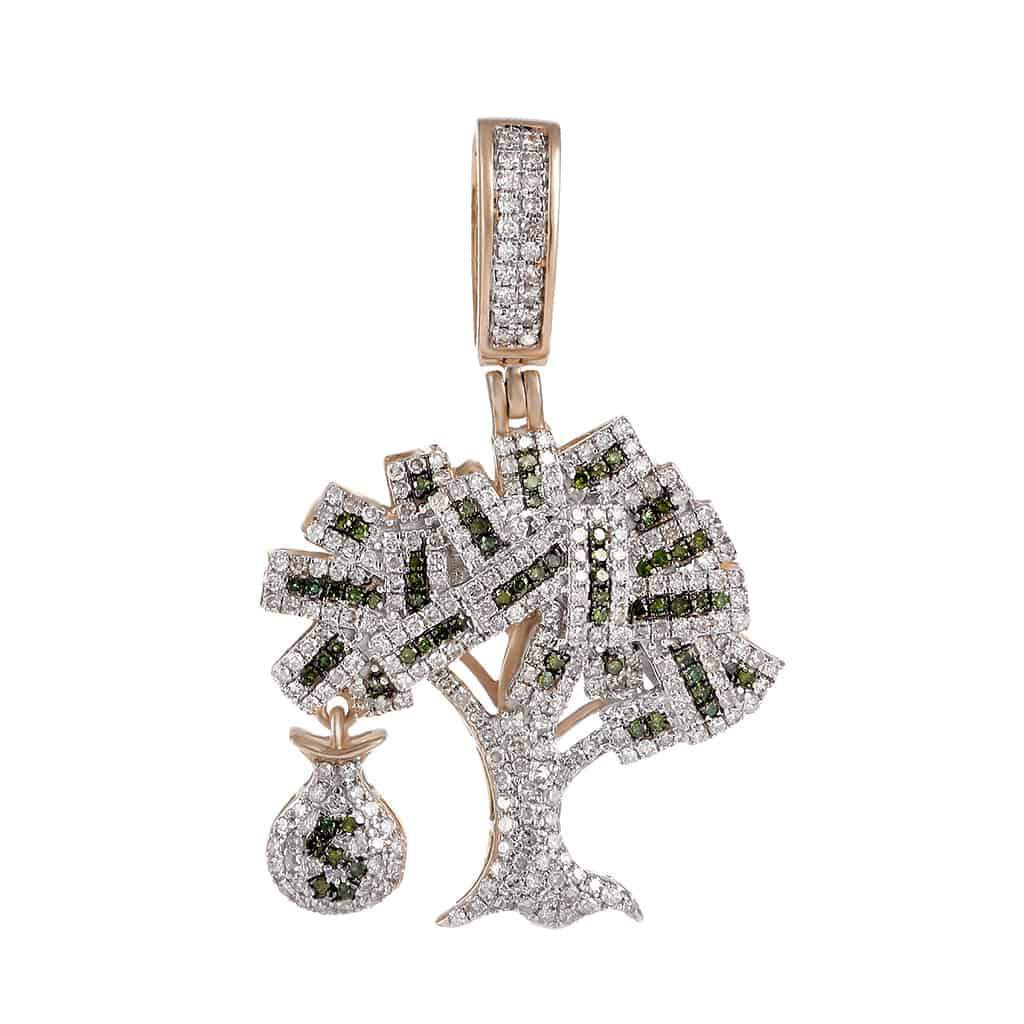 money tree gold pendant 10K Yellow Gold Iced Out Money Tree Diamond Pendant