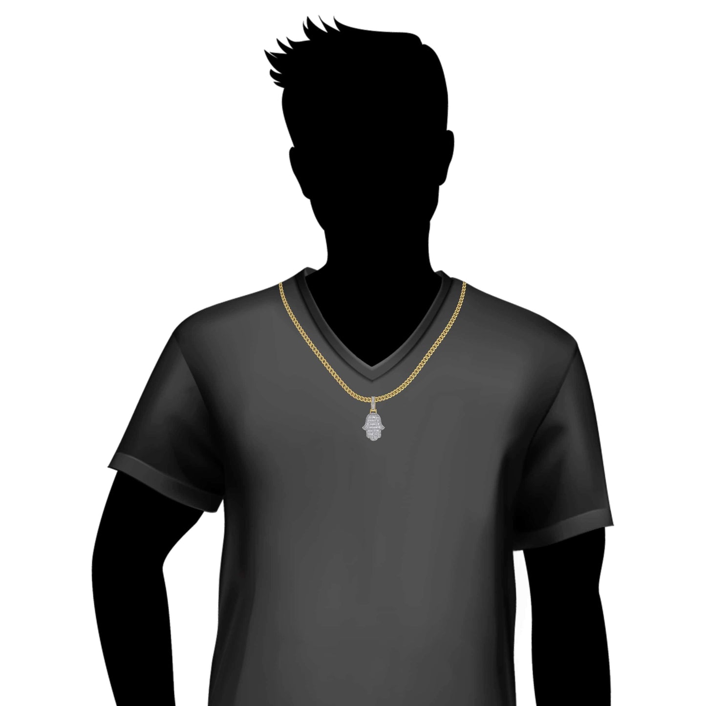 14K Yellow Gold Baguette Diamond Hamsa Pendant