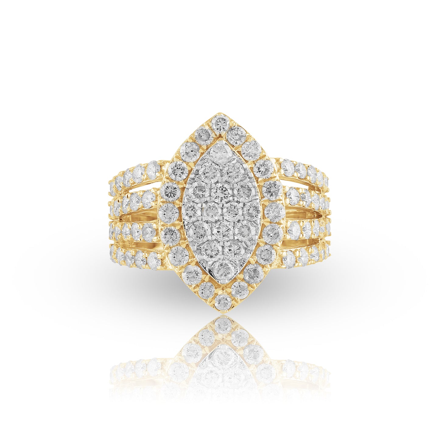 10K Yellow Gold Marquise Shape Round Diamond Ring