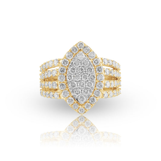 10K Yellow Gold Marquise Shape Round Diamond Ring