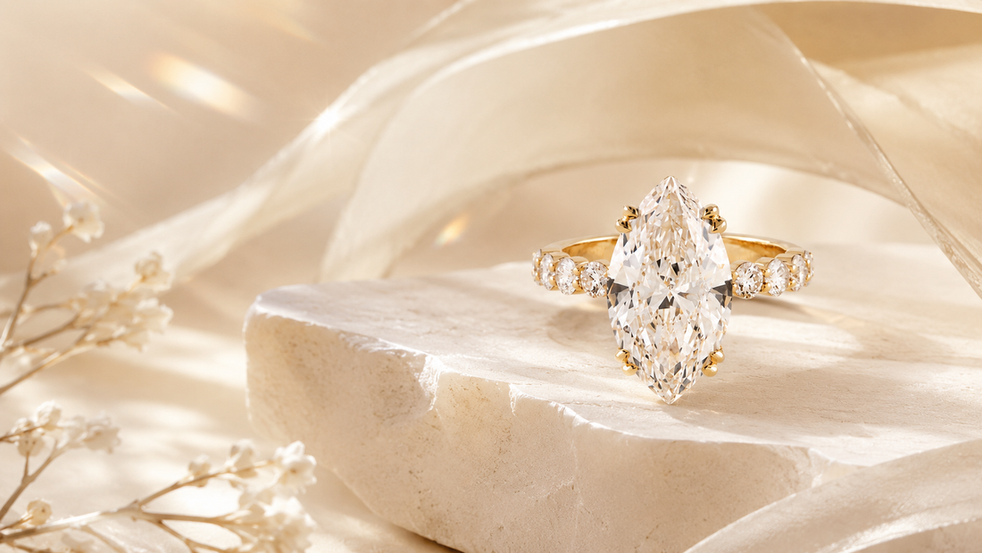 Marquise Cut Lab Diamond Solitaire Ring in 18K Yellow Gold