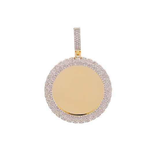 10K Yellow Gold Diamond Picture Pendant | Custom Round Photo Medallion Charm