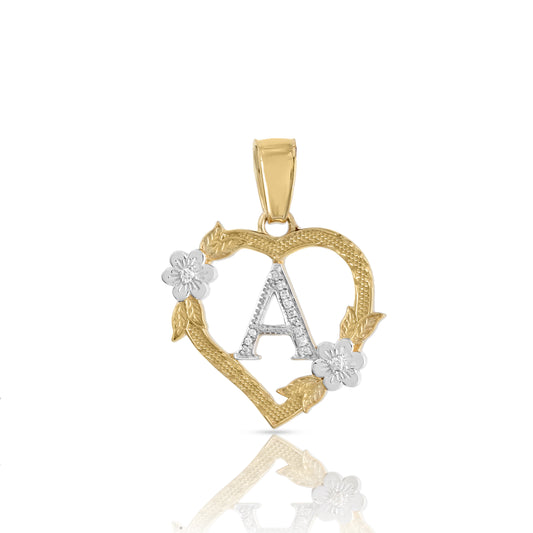 Yellow Gold Heart Initial Letter Pendant-'A TO Z' Flower charm by Truth Jewel