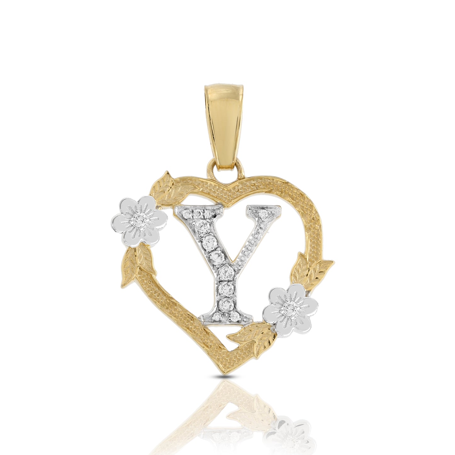 Yellow Gold Heart Initial Letter Pendant-'A TO Z' Flower charm by Truth Jewel