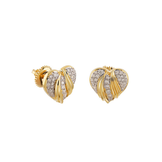 10K Yellow Gold Diamond Heart Stud Earrings | Pavé  Love Earrings