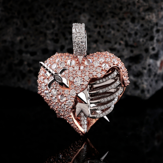 Rose Gold Diamond Sword Heart Pendant | Iced-Out l Love Charm