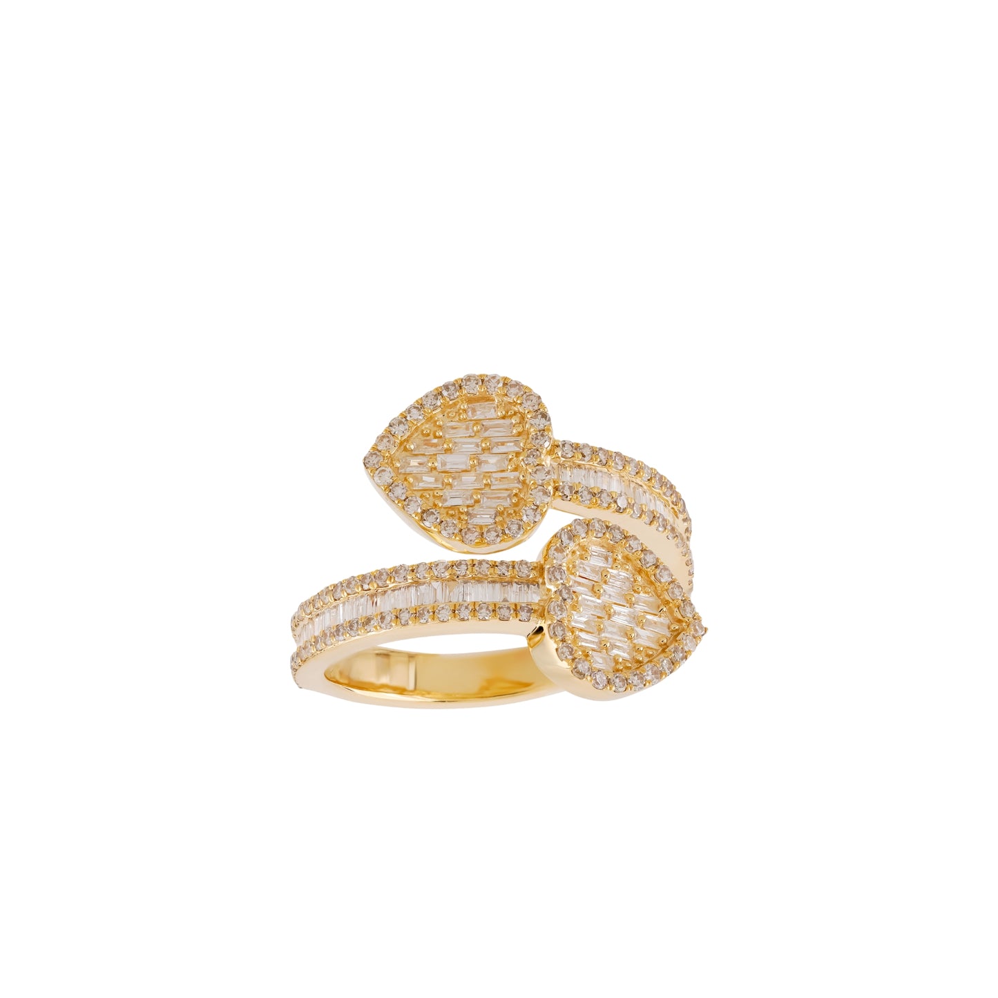 10K Yellow Gold Double Heart Baguette Diamond Ring