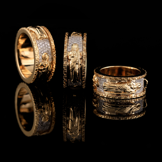 Yellow Gold Diamond Saint Jude Band Ring | Religious Catholic Statement Ring