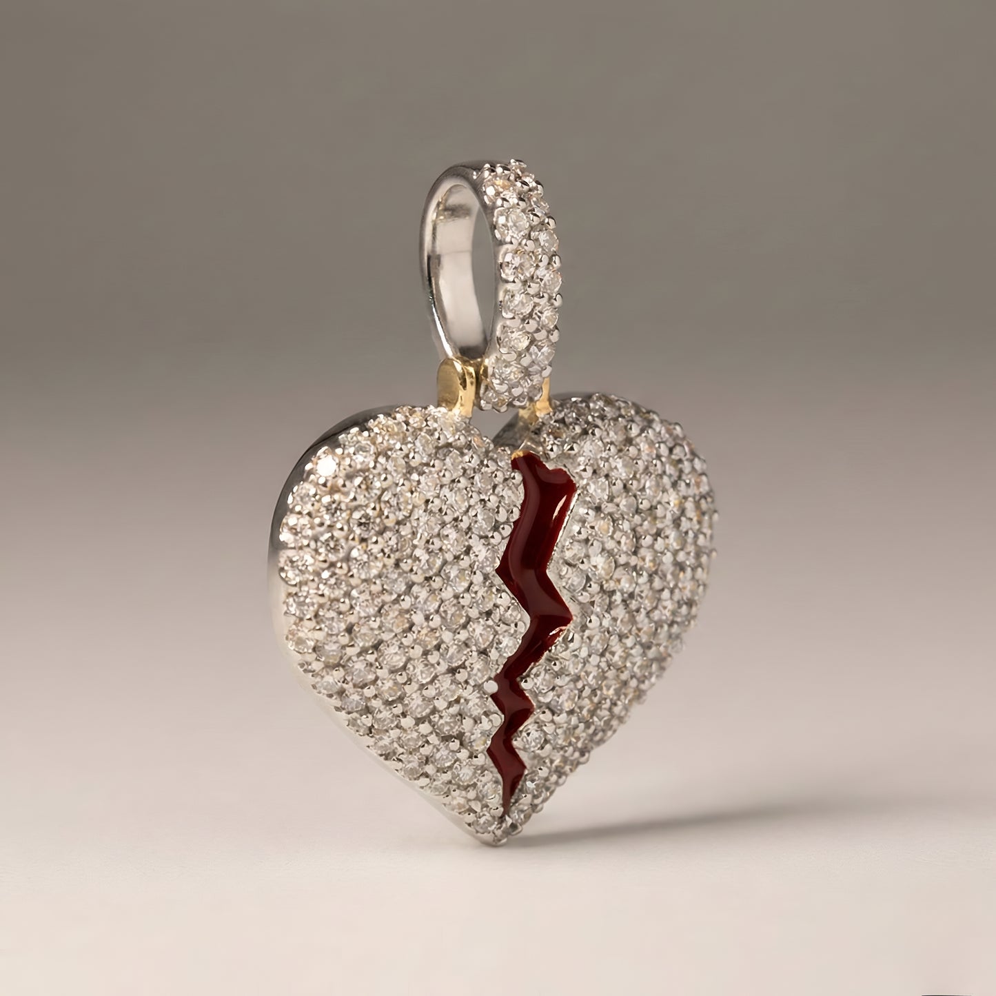 Yellow Gold White Diamond Broken Heart Pendant