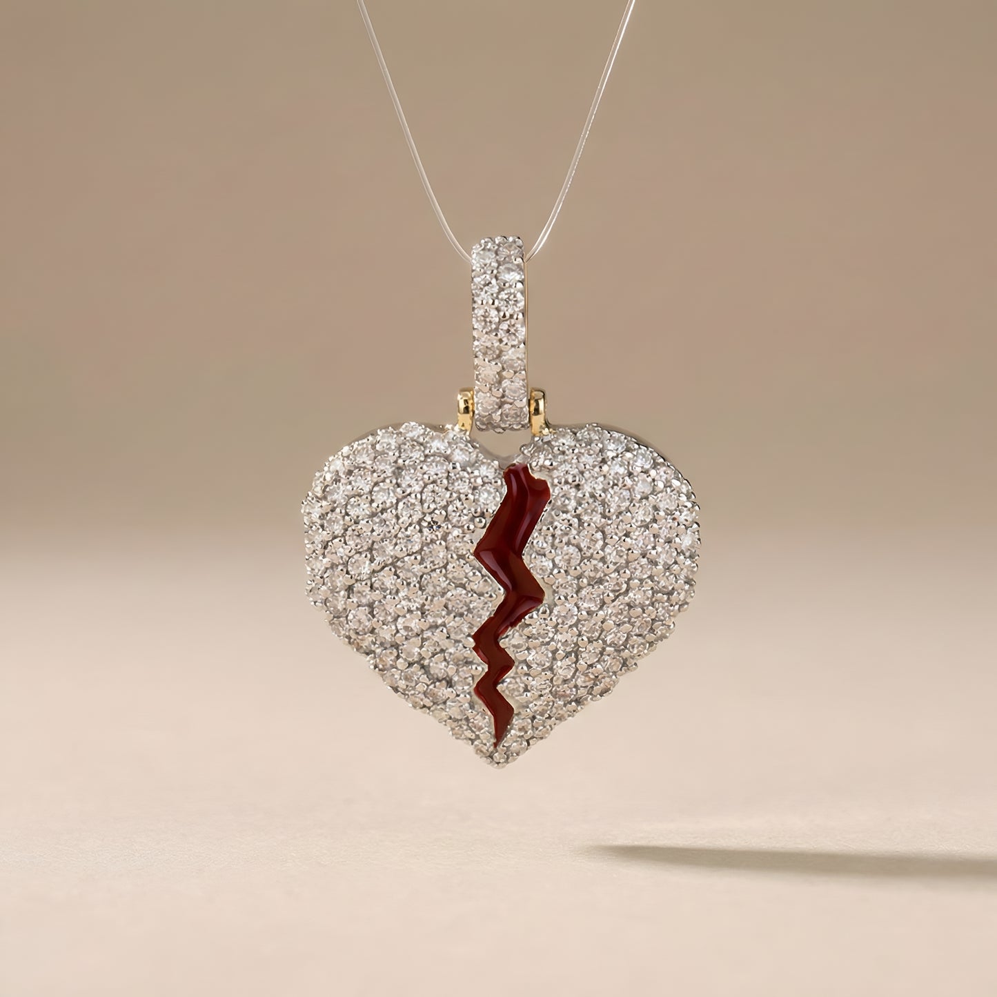 Yellow Gold White Diamond Broken Heart Pendant