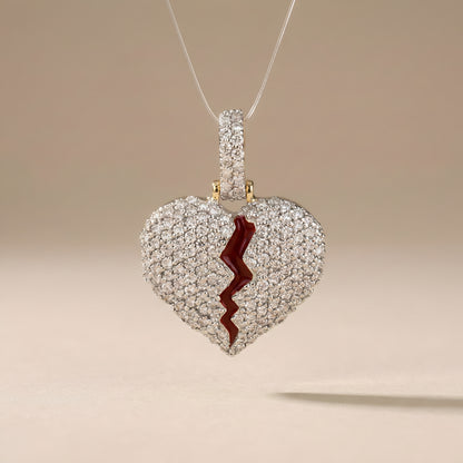 Yellow Gold White Diamond Broken Heart Pendant