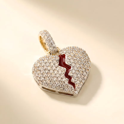 Yellow Gold White Diamond Broken Heart Pendant