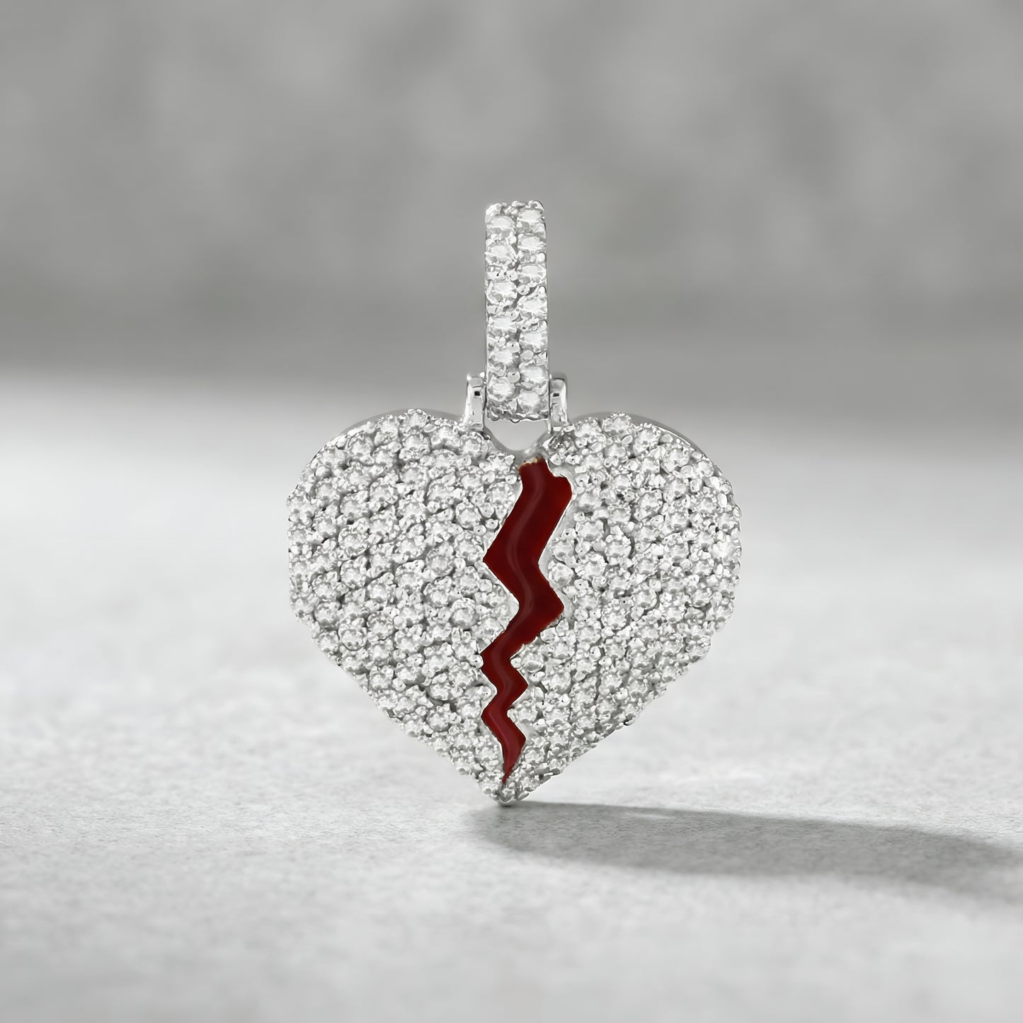 Yellow Gold White Diamond Broken Heart Pendant