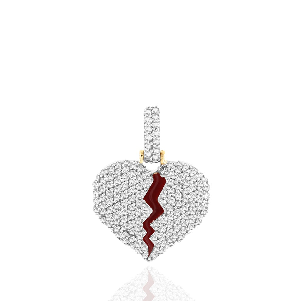 Yellow Gold White Diamond Broken Heart Pendant