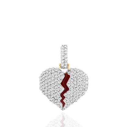 Yellow Gold White Diamond Broken Heart Pendant