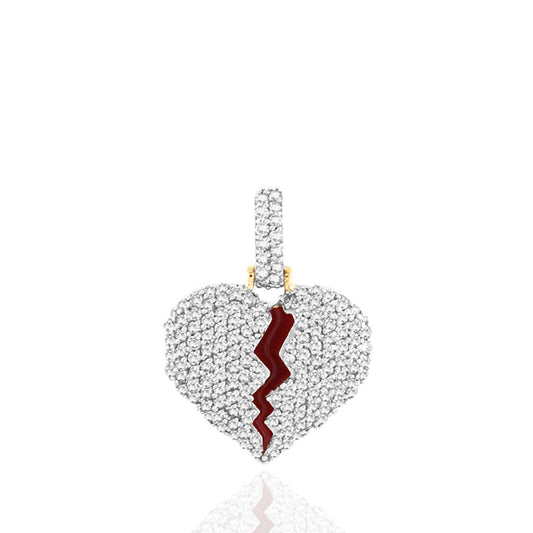 Yellow Gold White Diamond Broken Heart Pendant