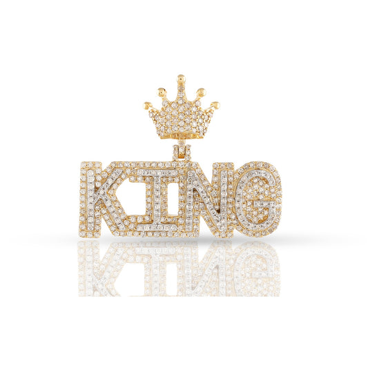 Men's Round Diamond King Crown Phrase Charm Pendant