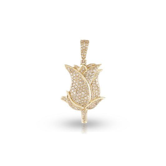 Yellow Gold Rose Flower Diamond Pendant