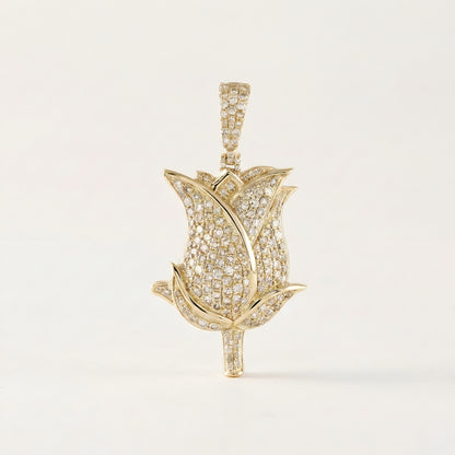 Yellow Gold Rose Flower Diamond Pendant