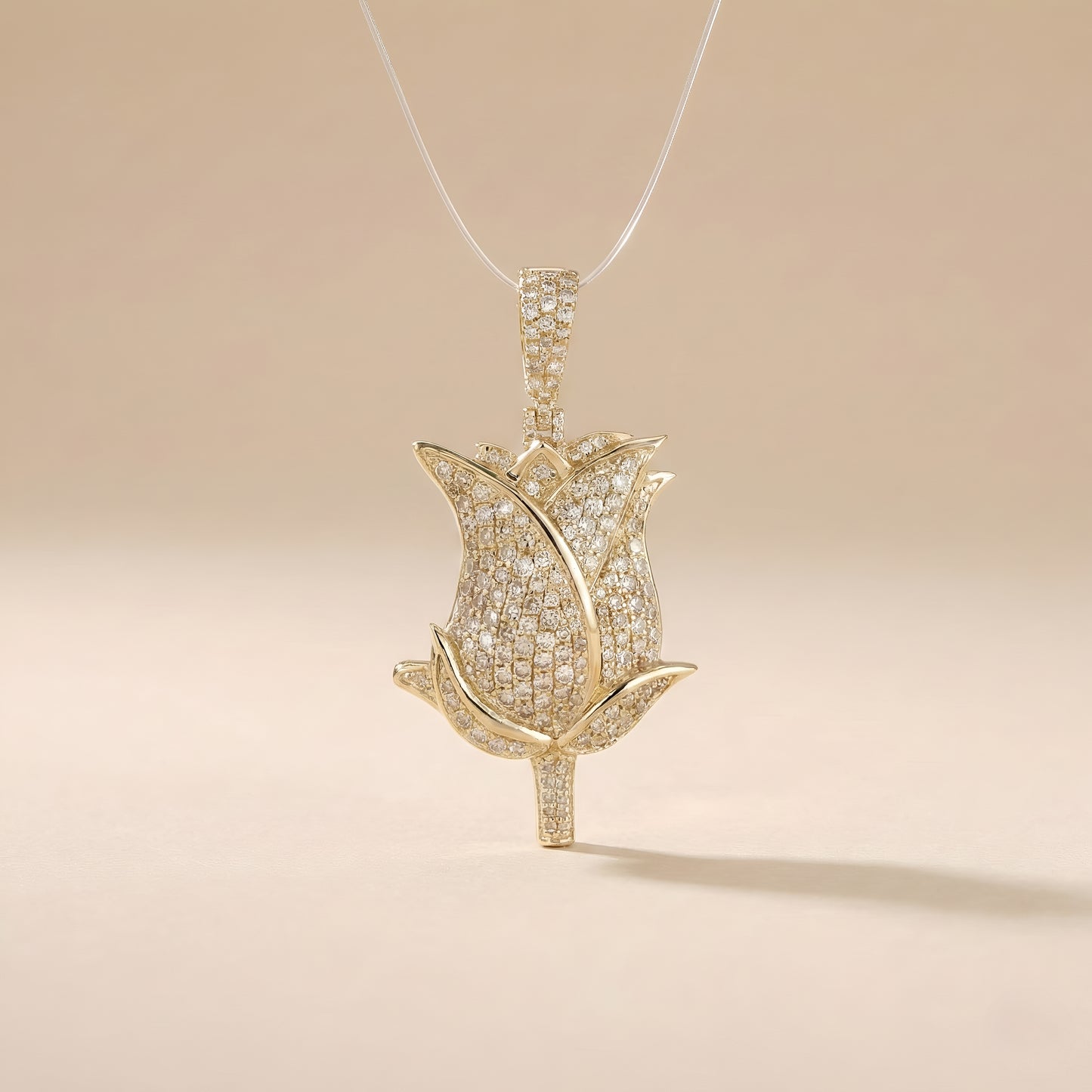 Yellow Gold Rose Flower Diamond Pendant