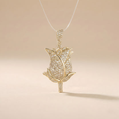 Yellow Gold Rose Flower Diamond Pendant