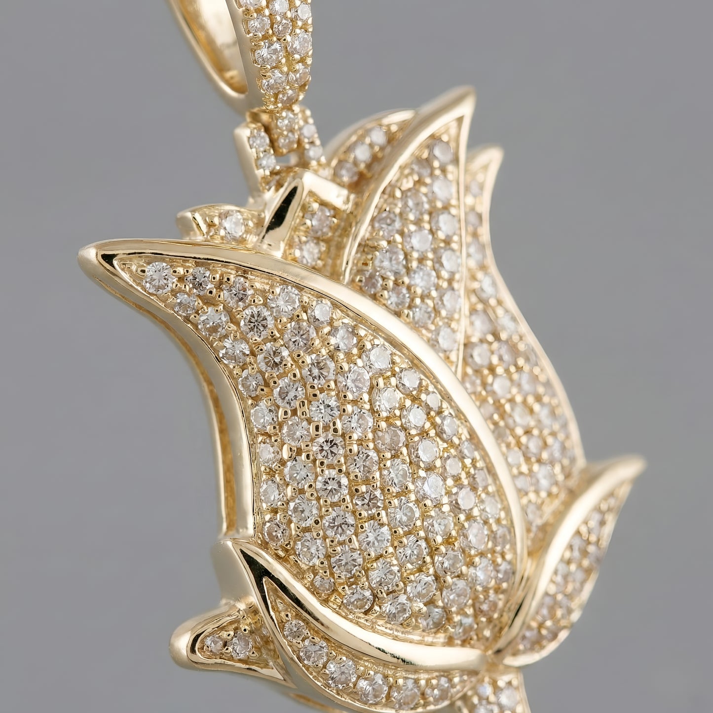 Yellow Gold Rose Flower Diamond Pendant