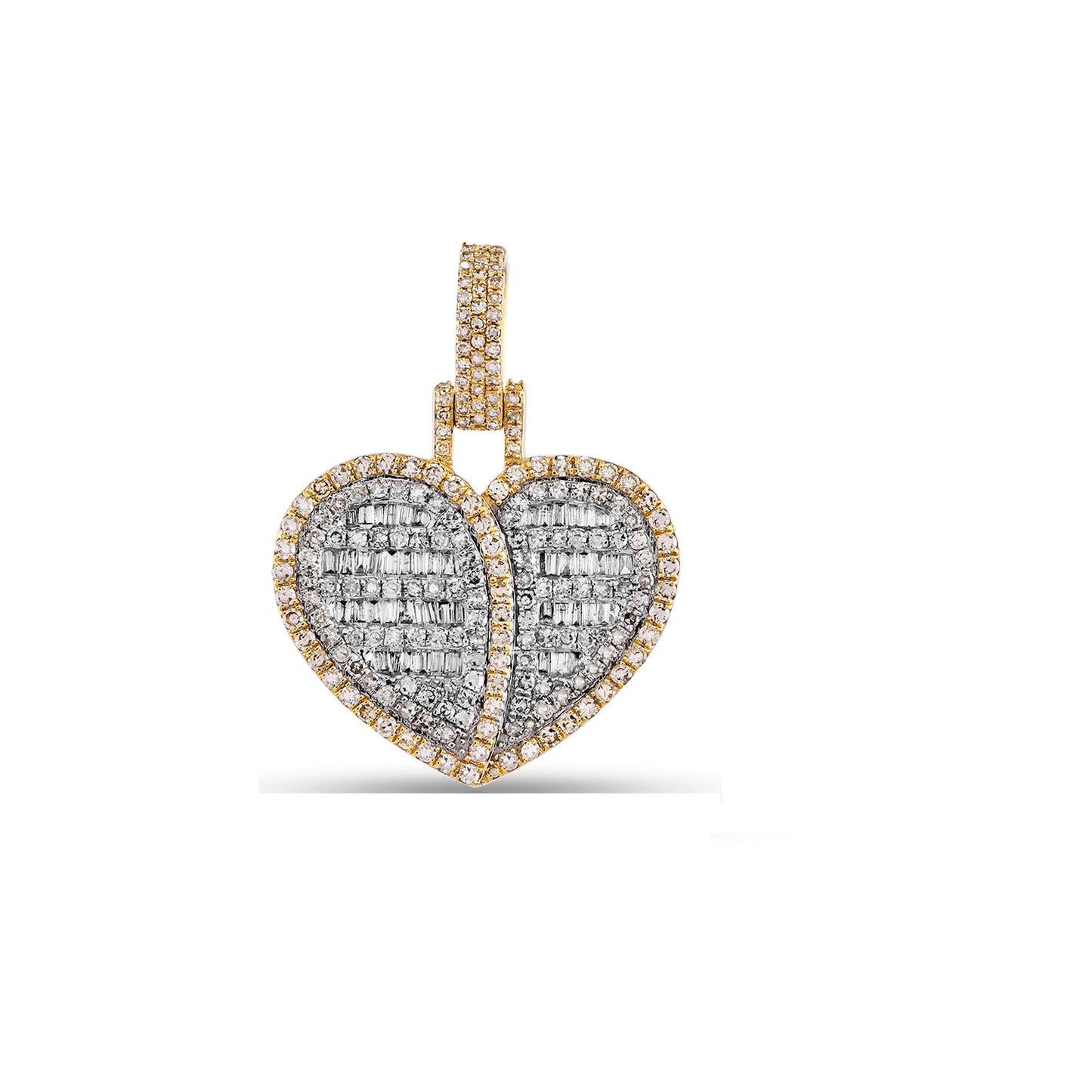 Yellow Gold Round and Baguette Diamond Heart Pendant By Truth Jewel