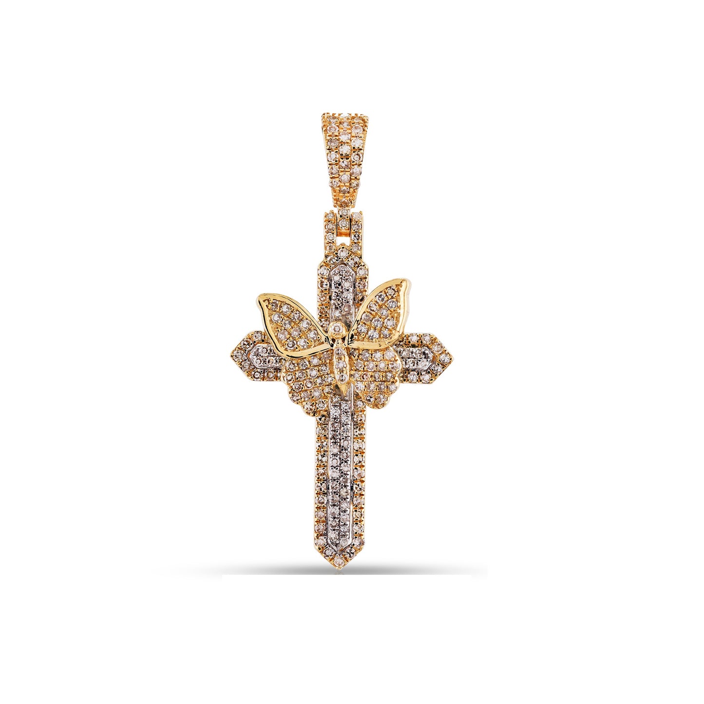 Yellow Gold Diamond Butterfly Cross Pendant By Truth Jewel