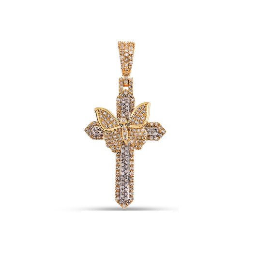 Yellow Gold Diamond Butterfly Cross Pendant By Truth Jewel