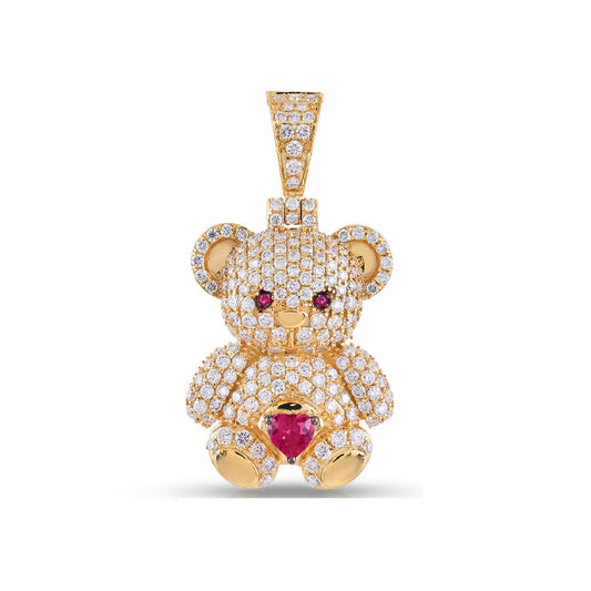 Ruby Heart Teddy Bear Red Diamond Pendant