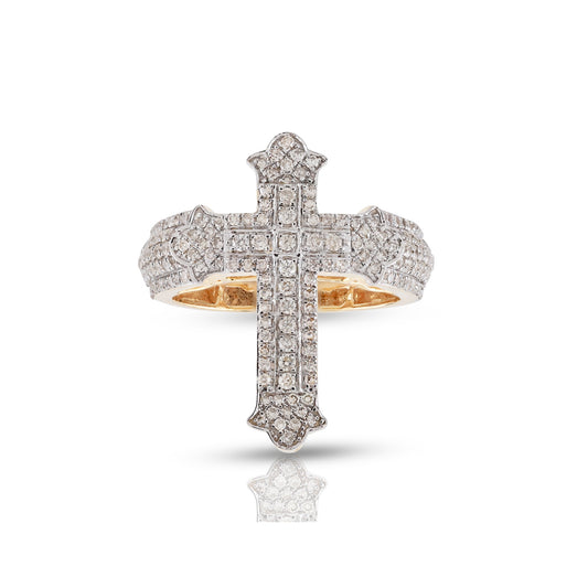 Yellow Gold Round Diamond Cross Ring