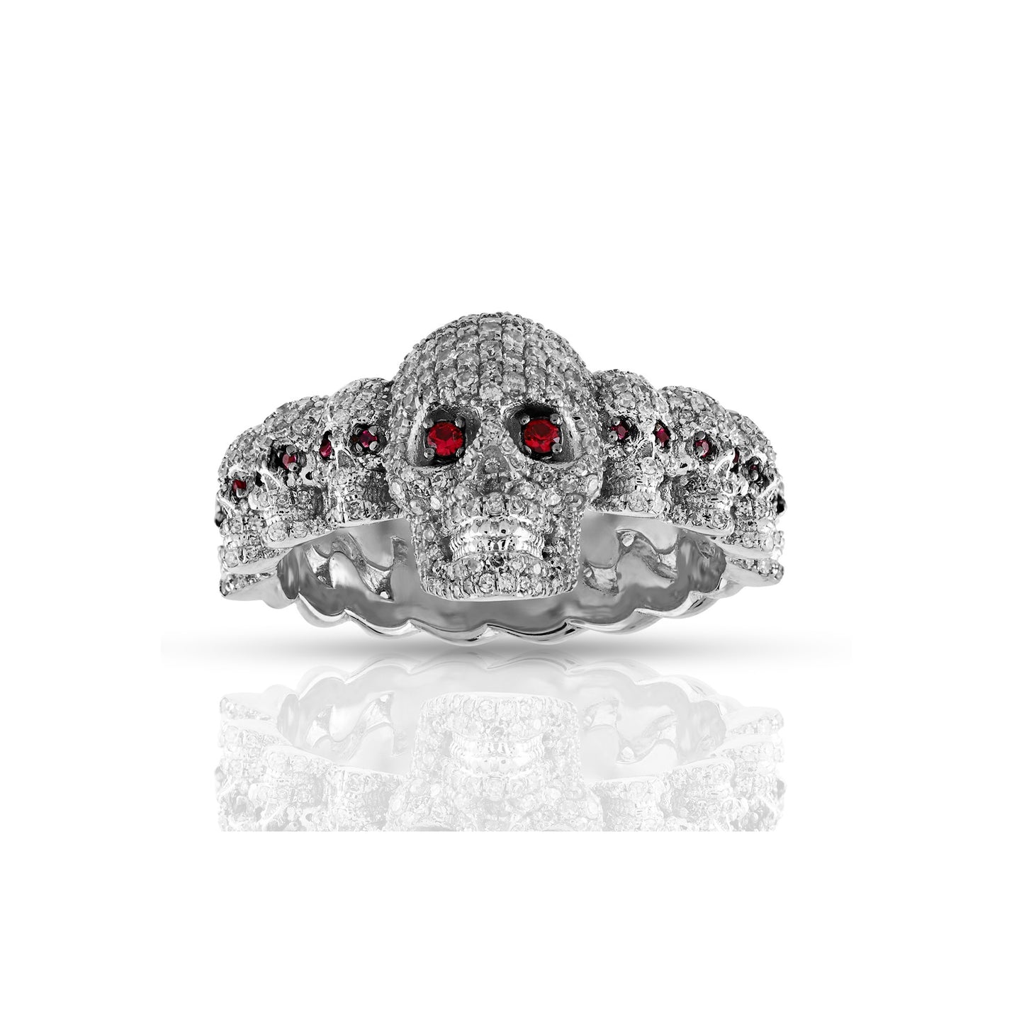 925 Silver CZ Round Diamond Skull Ghost  Men's Ring