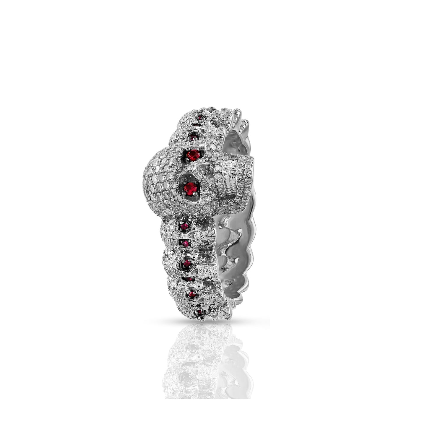 925 Silver CZ Round Diamond Skull Ghost  Men's Ring