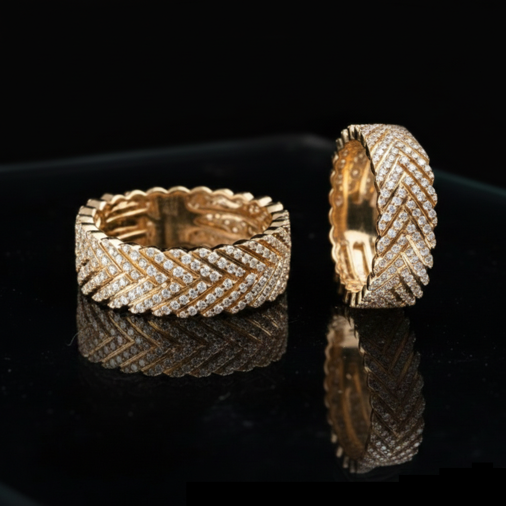 Yellow Gold Diamond Designer Band Ring | Pavé Statement Ring