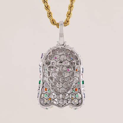 Multi-Color Jesus Face Diamond Pendant in White Gold with 6.1CTW