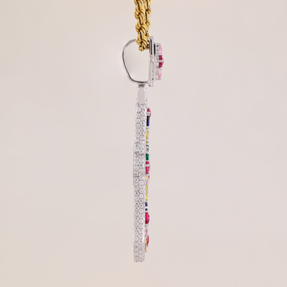 Earring with colorful gemstones on a beige background