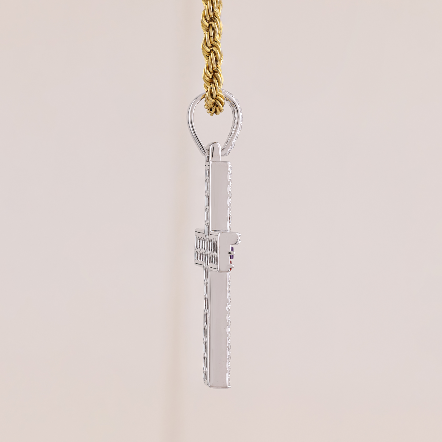 Gold Rainbow Diamond Cross Pendant with 4.1CTW Multi-Color Diamonds