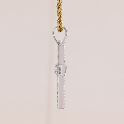 Gold Rainbow Diamond Cross Pendant with 4.1CTW Multi-Color Diamonds